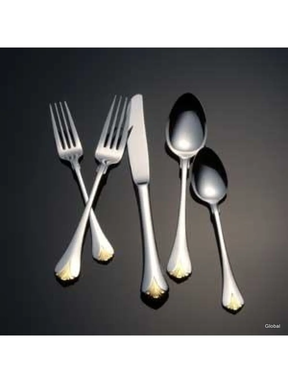 New Yamazaki Japan Cara Gold Accent Stainless Flatware 5 pc Placesetting